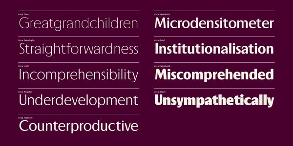 Card displaying Urca typeface in various styles