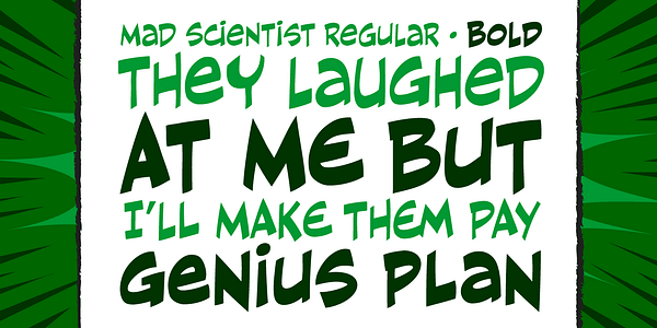 Card displaying CC Mad Scientist typeface in various styles