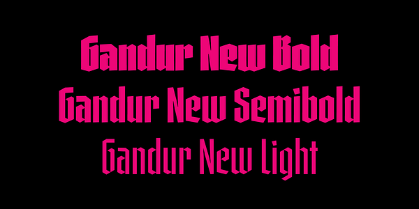 Card displaying Gandur New typeface in various styles