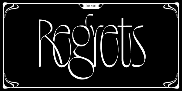 Card displaying Regrets typeface in various styles