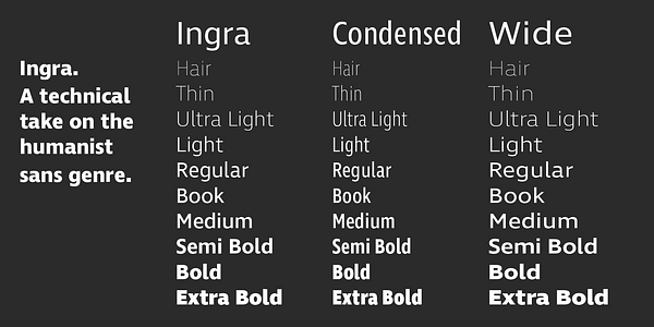 Card displaying Ingra typeface in various styles