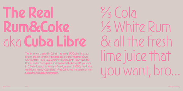 Card displaying New Cordial typeface in various styles