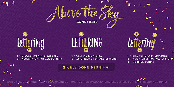 Card displaying Above The Sky typeface in various styles