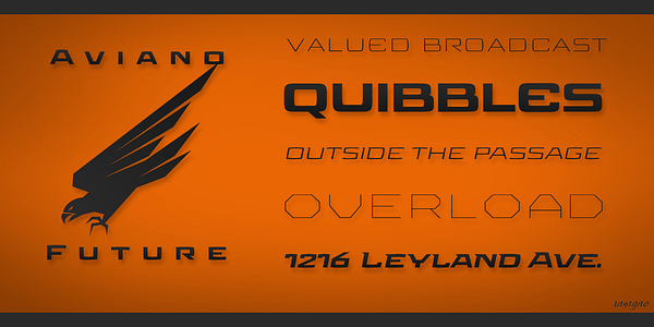 Card displaying Aviano Future typeface in various styles