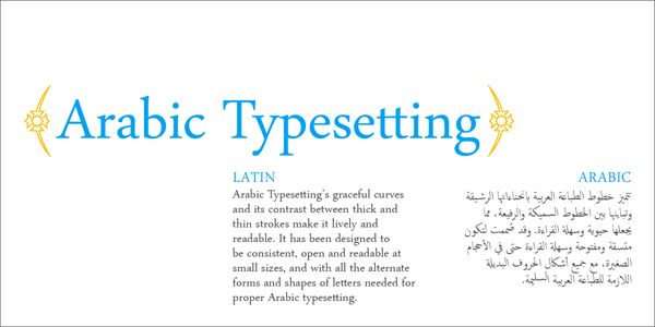 Card displaying Arabic Typesetting typeface in various styles