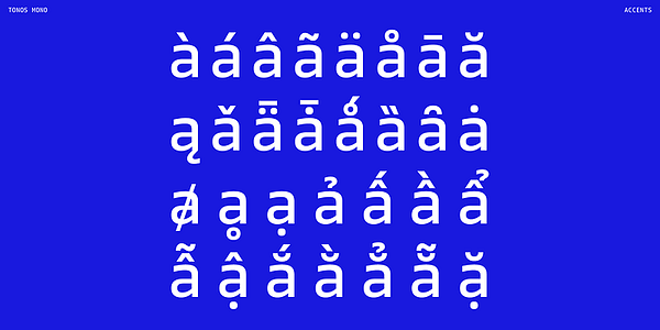 Card displaying Tonos Mono Variable typeface in various styles