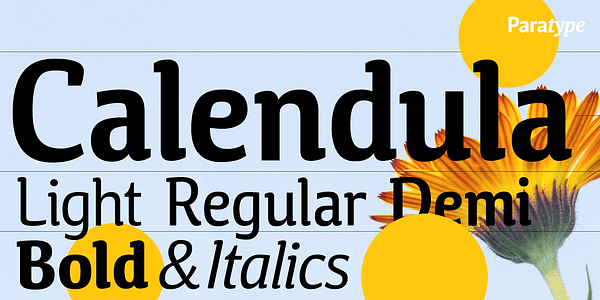 Card displaying Calendula typeface in various styles