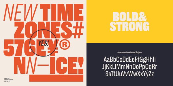 Card displaying Americane typeface in various styles