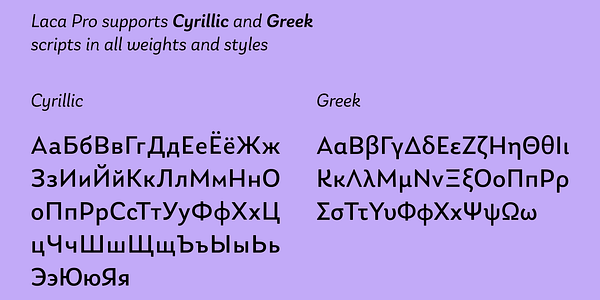 Card displaying Laca Variable typeface in various styles