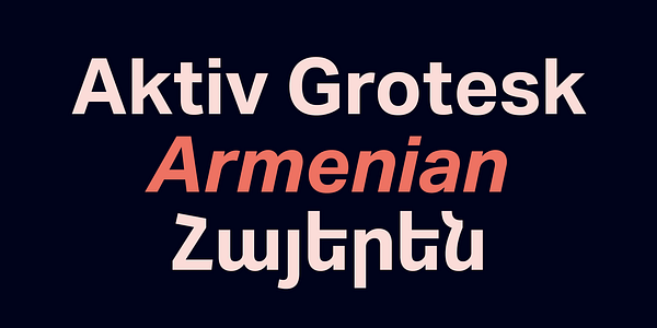 Card displaying Aktiv Grotesk Armenian typeface in various styles