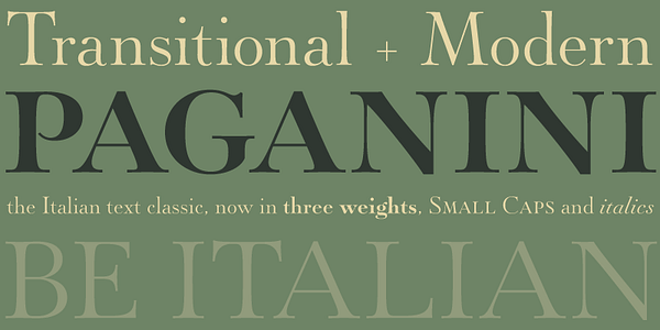 Card displaying Paganini typeface in various styles
