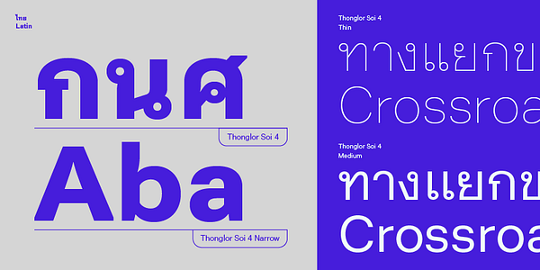 Card displaying Thonglor Soi 4 typeface in various styles