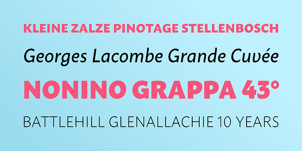 Card displaying Macho typeface in various styles