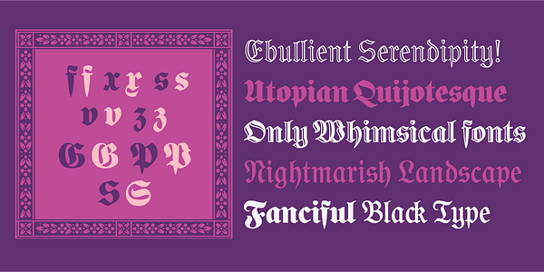 Card displaying Gorgias typeface in various styles