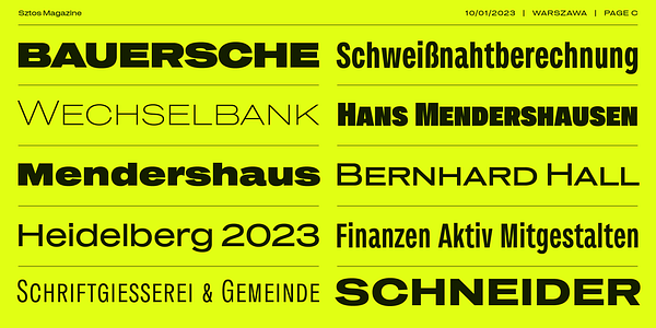 Card displaying Sztos Variable typeface in various styles