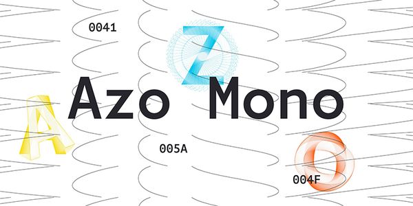 Card displaying Azo Mono typeface in various styles