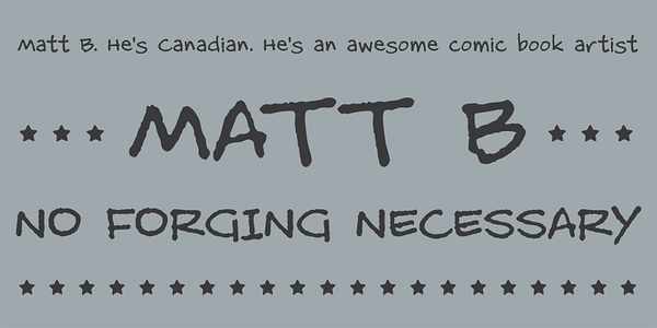 Card displaying MattB typeface in various styles