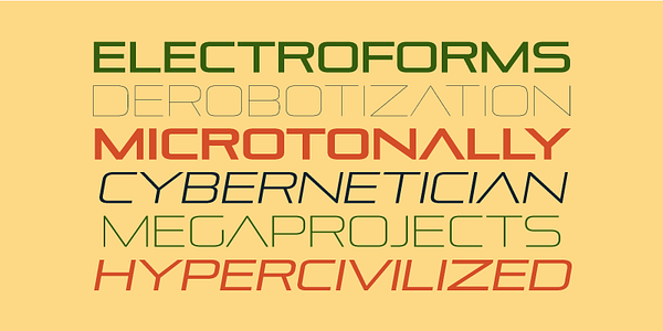 Card displaying Pirulen typeface in various styles