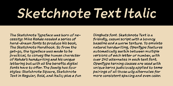 Card displaying Sketchnote typeface in various styles