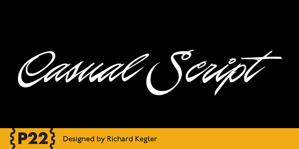 Card displaying P22 Casual Script Pro typeface in various styles