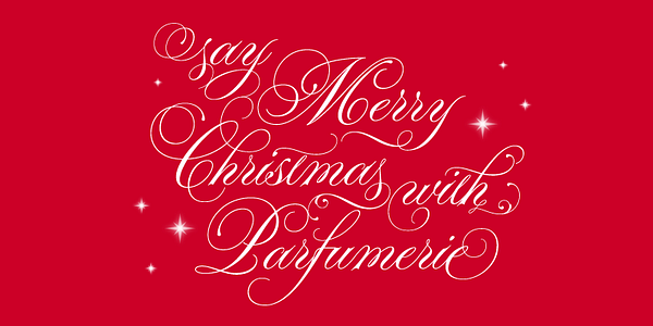 Card displaying Parfumerie Script typeface in various styles