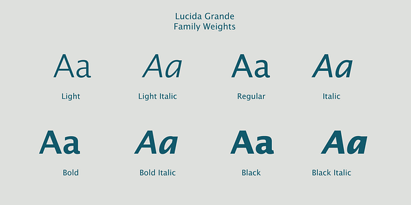 Card displaying Lucida Grande typeface in various styles