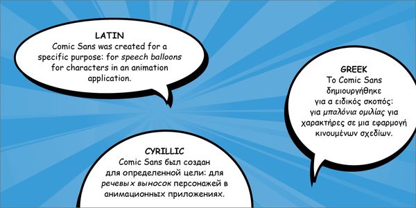 Card displaying Comic Sans MS typeface in various styles