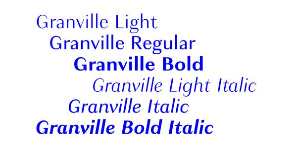 Card displaying Granville typeface in various styles