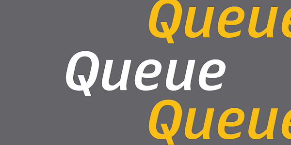 Card displaying Queue typeface in various styles