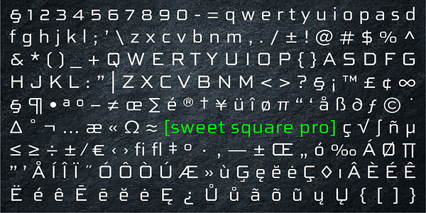 Card displaying Sweet Square Pro typeface in various styles