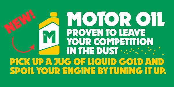 Card displaying Motorcross typeface in various styles