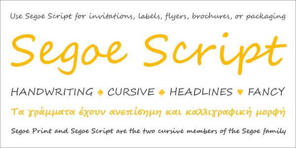 Card displaying Segoe Script typeface in various styles