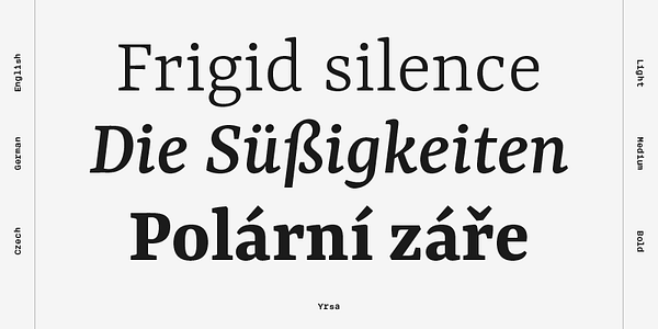 Card displaying Yrsa typeface in various styles