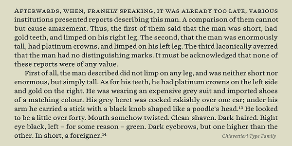 Card displaying Chiavettieri typeface in various styles