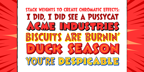 Card displaying CC Thats All Folks typeface in various styles