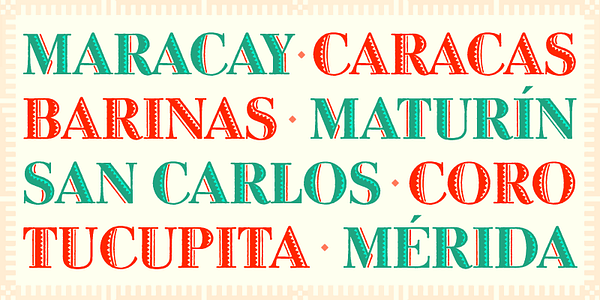 Card displaying Venezuela typeface in various styles