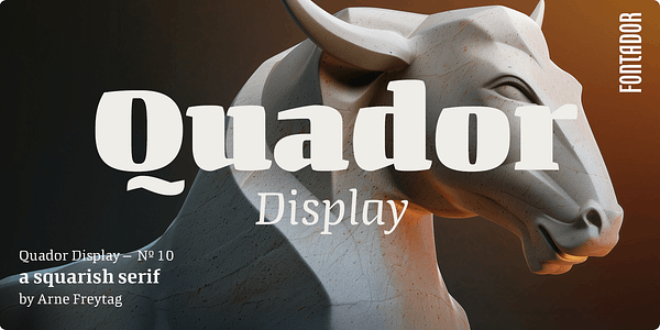 Card displaying Quador Display typeface in various styles