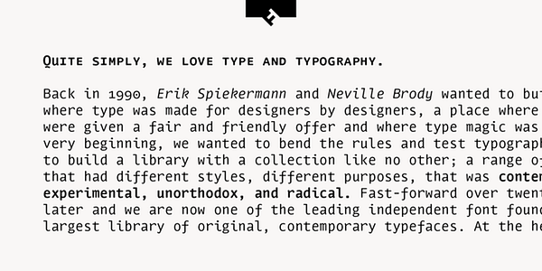 Card displaying FF Nuvo Mono typeface in various styles