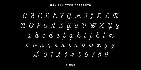 Card displaying HT Neon typeface in various styles