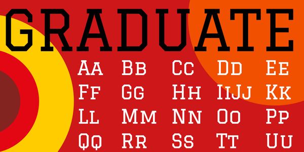 Card displaying Graduate typeface in various styles