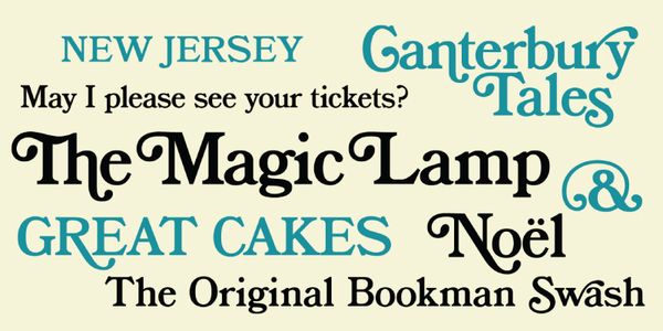 Card displaying Bookman JF typeface in various styles