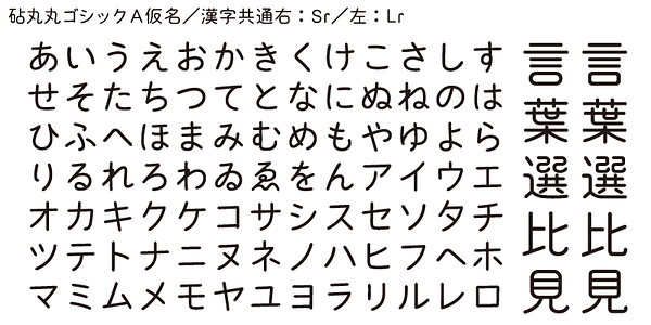 Card displaying Kinuta Maru Maru Gothic A typeface in various styles