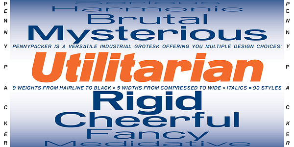 Card displaying Pennypacker typeface in various styles