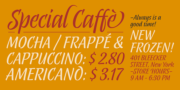 Card displaying Abelina typeface in various styles