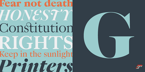 Card displaying Caslonian typeface in various styles