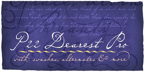 Card displaying P22 Dearest typeface in various styles