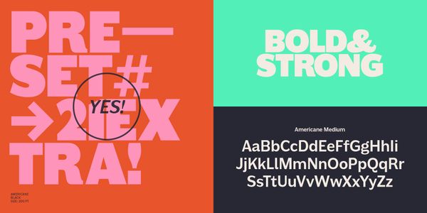 Card displaying Americane typeface in various styles