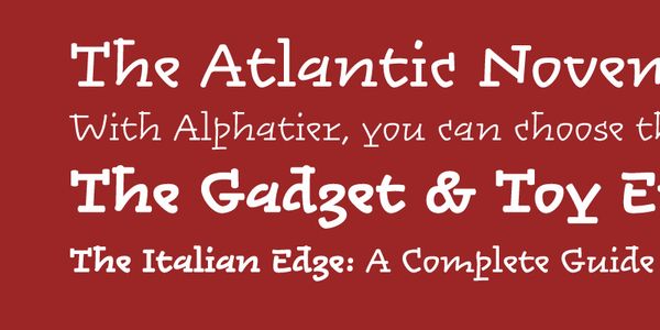 Card displaying Alphatier typeface in various styles