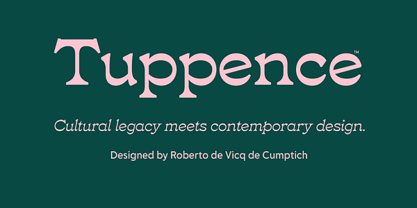 Card displaying Tuppence typeface in various styles