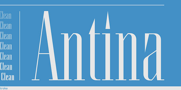 Card displaying Antina typeface in various styles